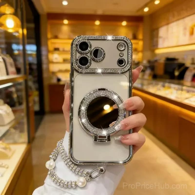 Silver Diamond-Style Phone Case with Mirror Stand for iPhone 17 - View 7