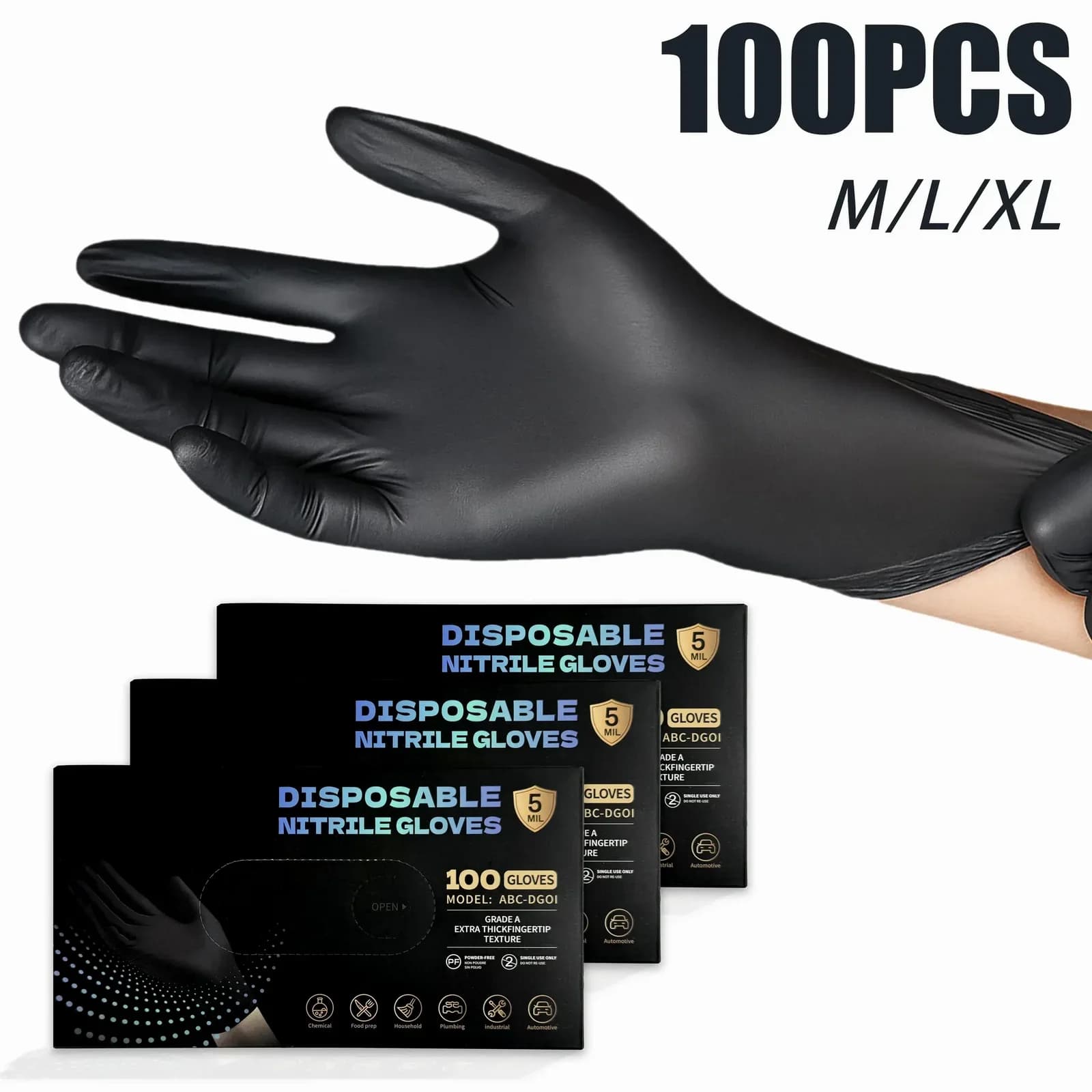 Black Nitrile Gloves, 6mil Heavy Duty, 100 Count, Latex Free, Powder Free - View 1