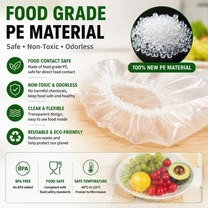 50-Pack Disposable PE Stretch Food Covers for Bowls & Plates - View 2