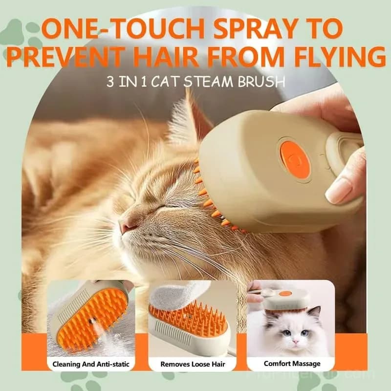 Pet Steam Grooming Brush, Khaki - View 2