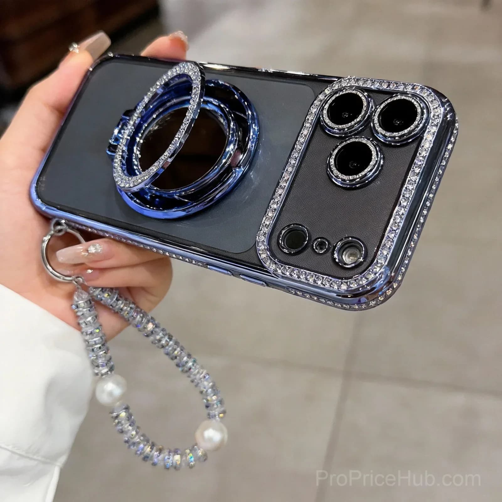 Silver Diamond-Style Phone Case with Mirror Stand for iPhone 17 - View 12