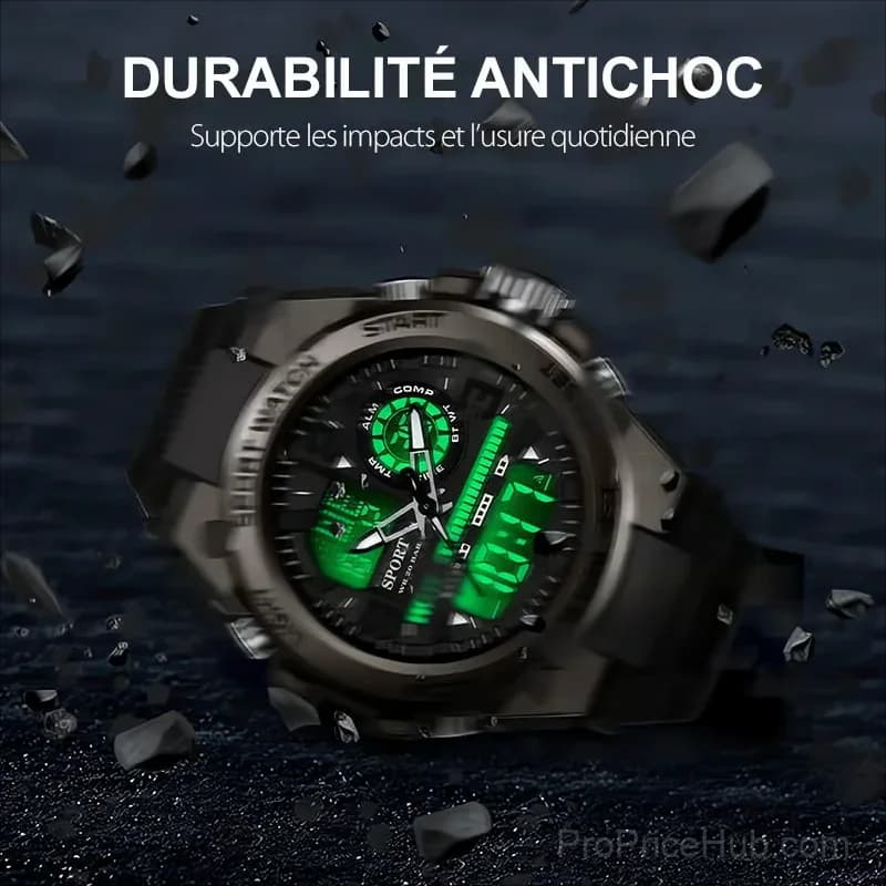 Men's Waterproof Sports Watch with Luminous Display, Black - View 4