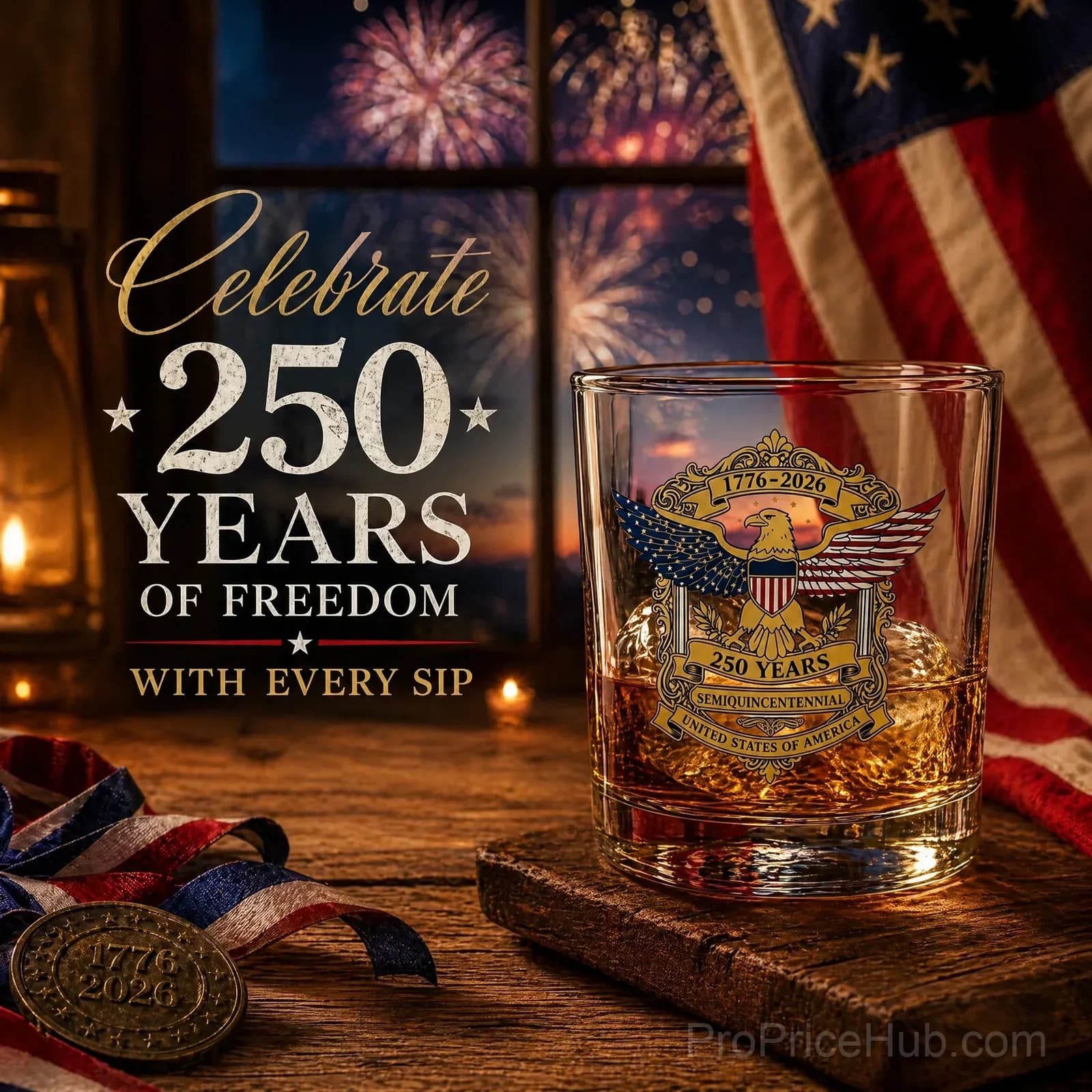 250th Anniversary American Patriotic Whiskey Glass 1776-2026 - View 3