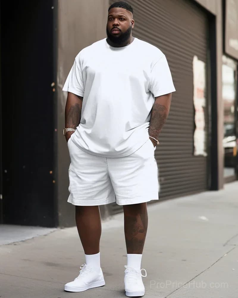 Daily Joker Men's White Printed T-Shirt and Shorts Set - Big Size - View 1