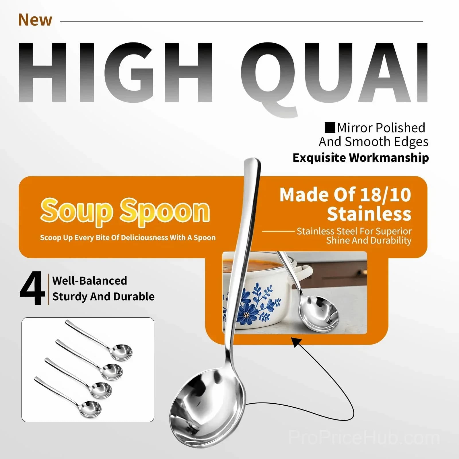 4-Piece Stainless Steel Soup Spoon Set - View 2