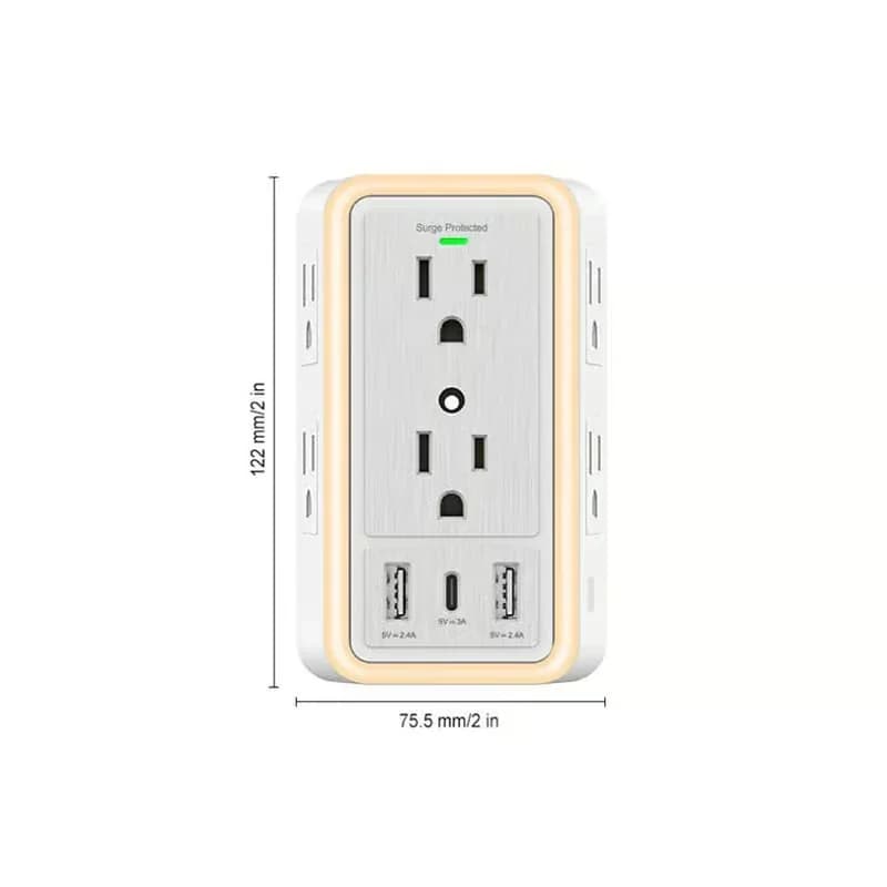 White 6-Outlet Multi-Plug Wall Outlet Extender - View 3