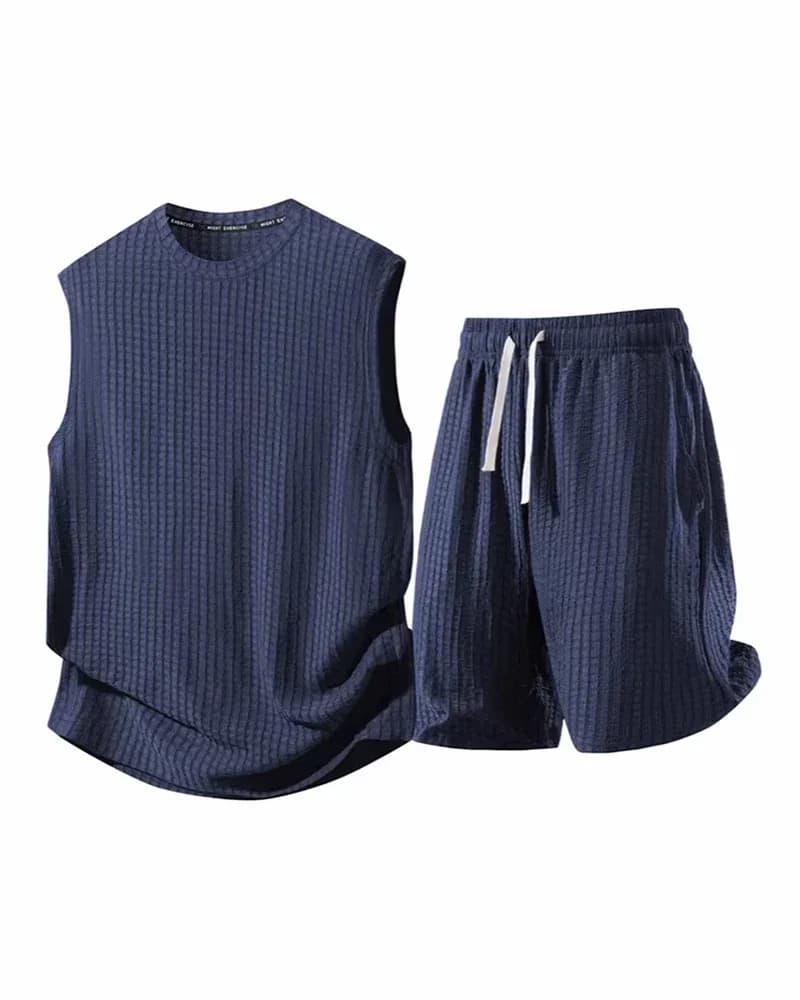 Men's Solid-Color Ribbed Sleeveless Vest & Shorts Set (S-8XL) - View 3