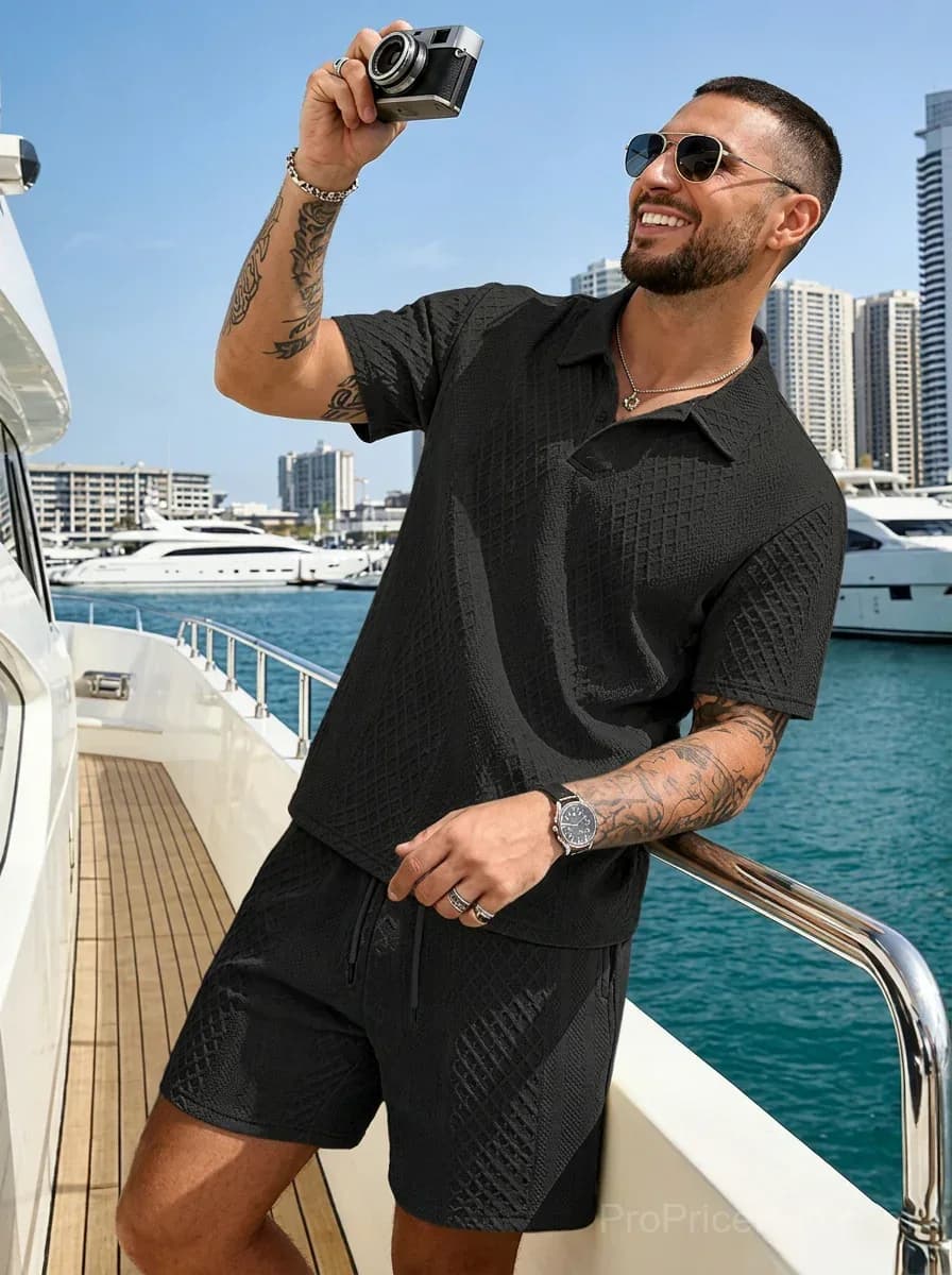 Men's Casual 2-Piece Polo Shirt and Shorts Set - View 2