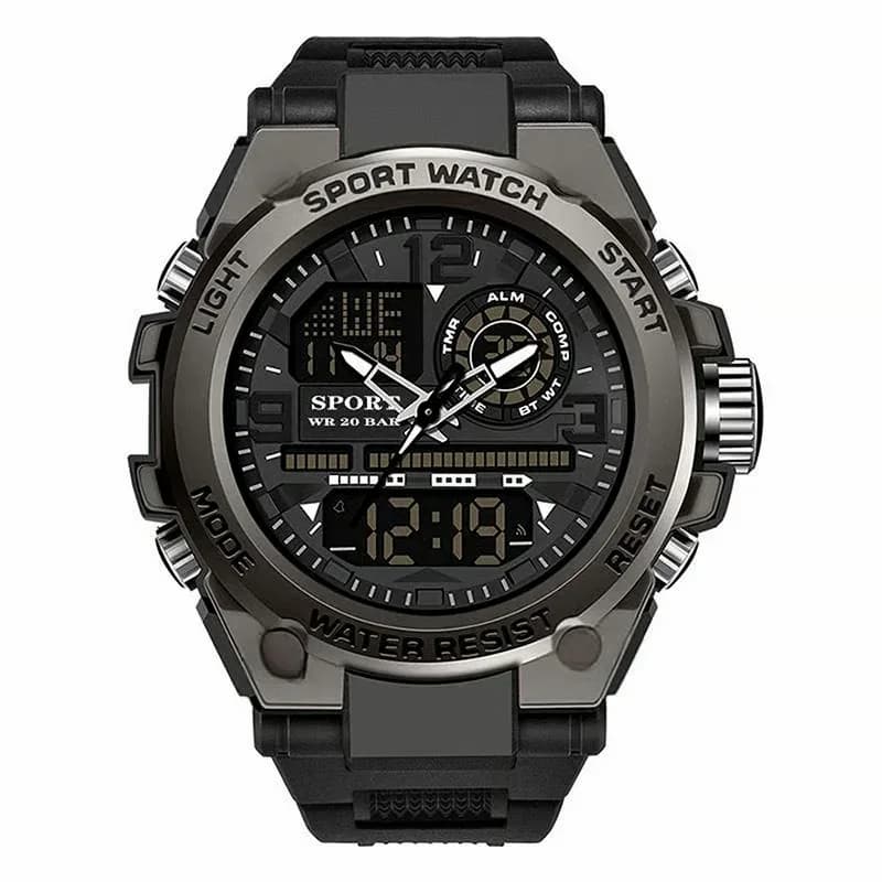 Men's Waterproof Sports Watch with Luminous Display, Black - View 1