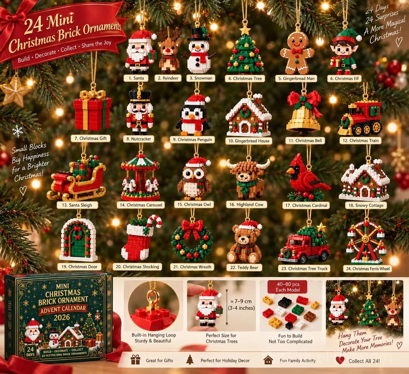 24-Day Mini Brick Christmas Ornament Advent Calendar - View 2