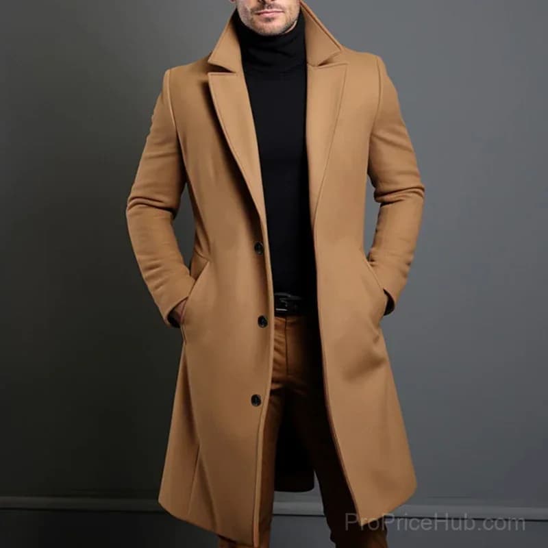Men's Big & Tall Solid Color Lapel Single-Breasted Coat – M-5XL - View 3