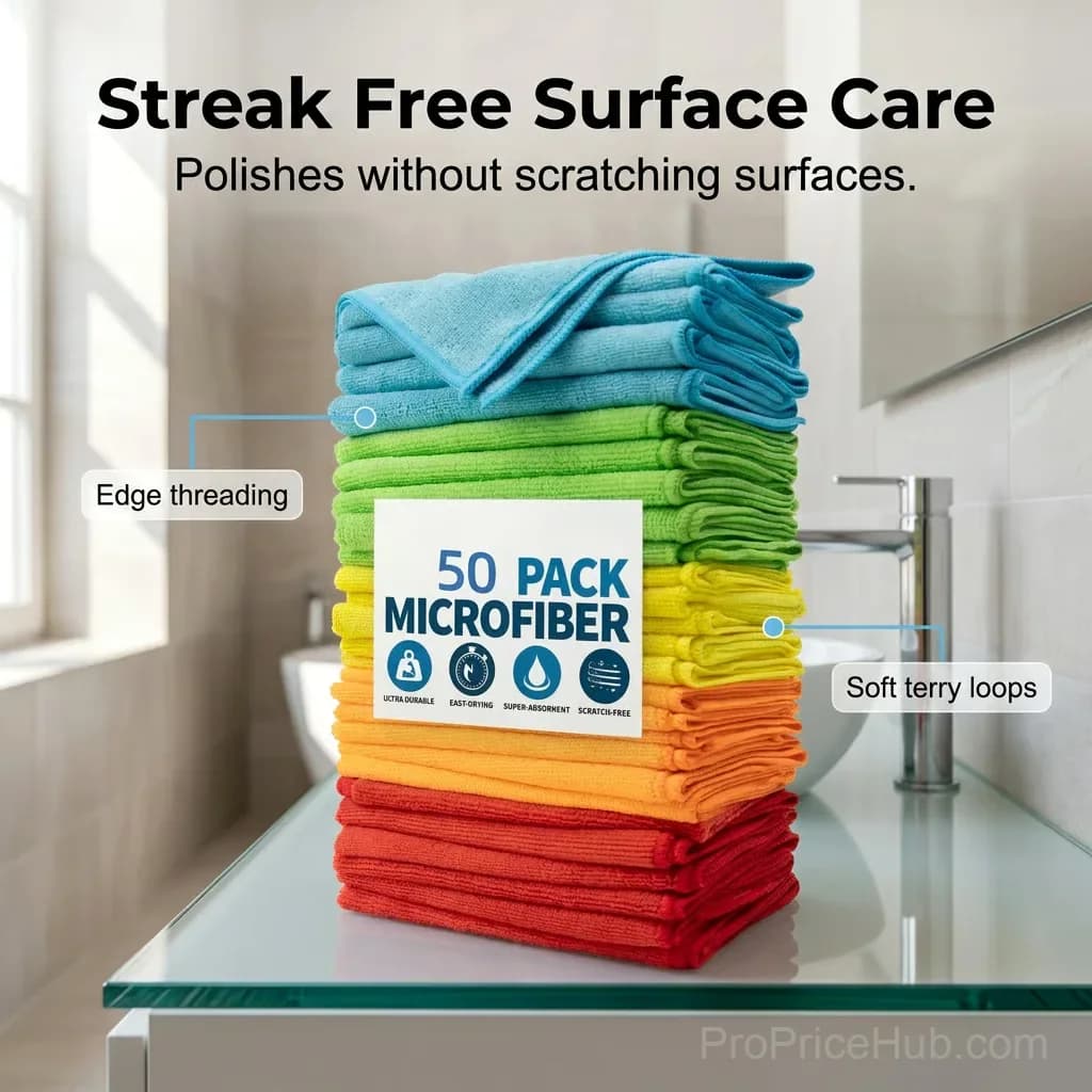 Bulk Pack Microfiber Cleaning Towels, 50 Count - View 2