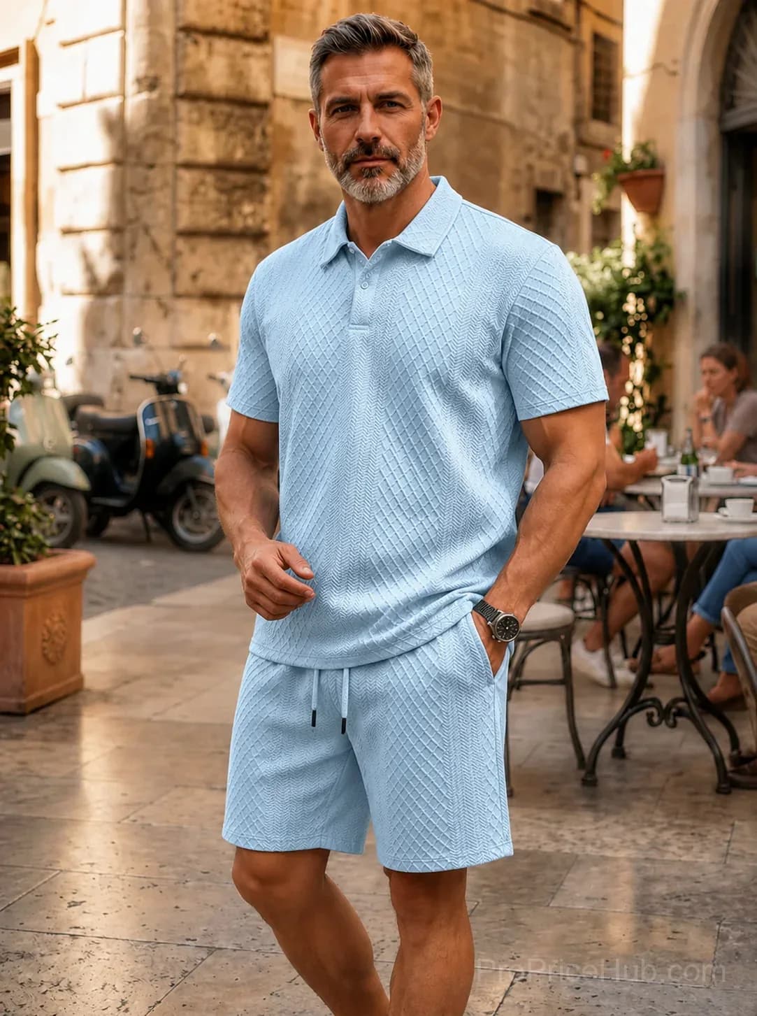 Men's Casual 2-Piece Polo Shirt and Shorts Set - View 8