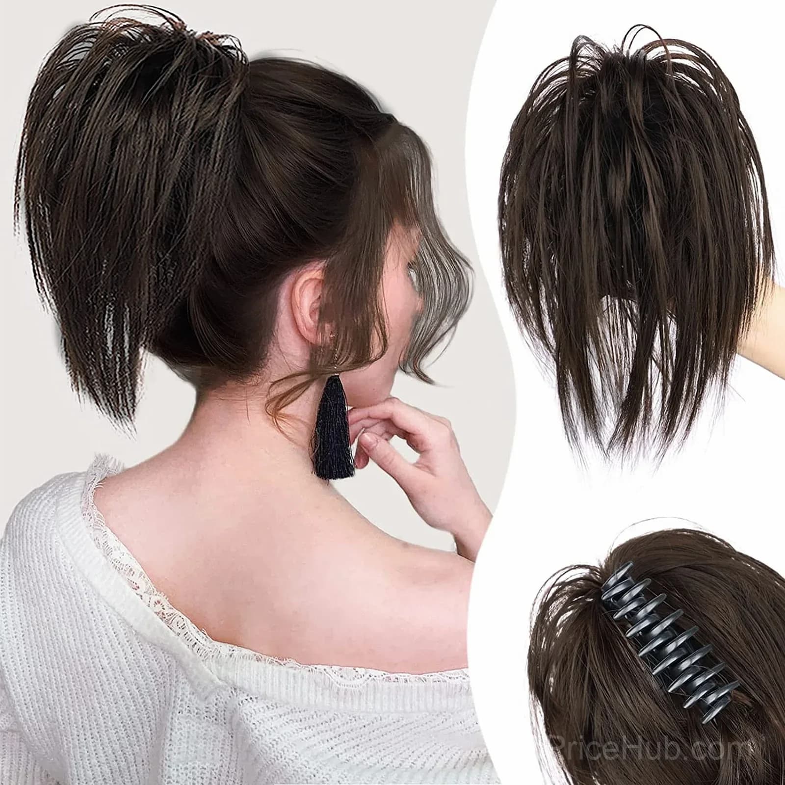 Blonde Hair Extension Clip for Messy Ponytail Volume - View 3