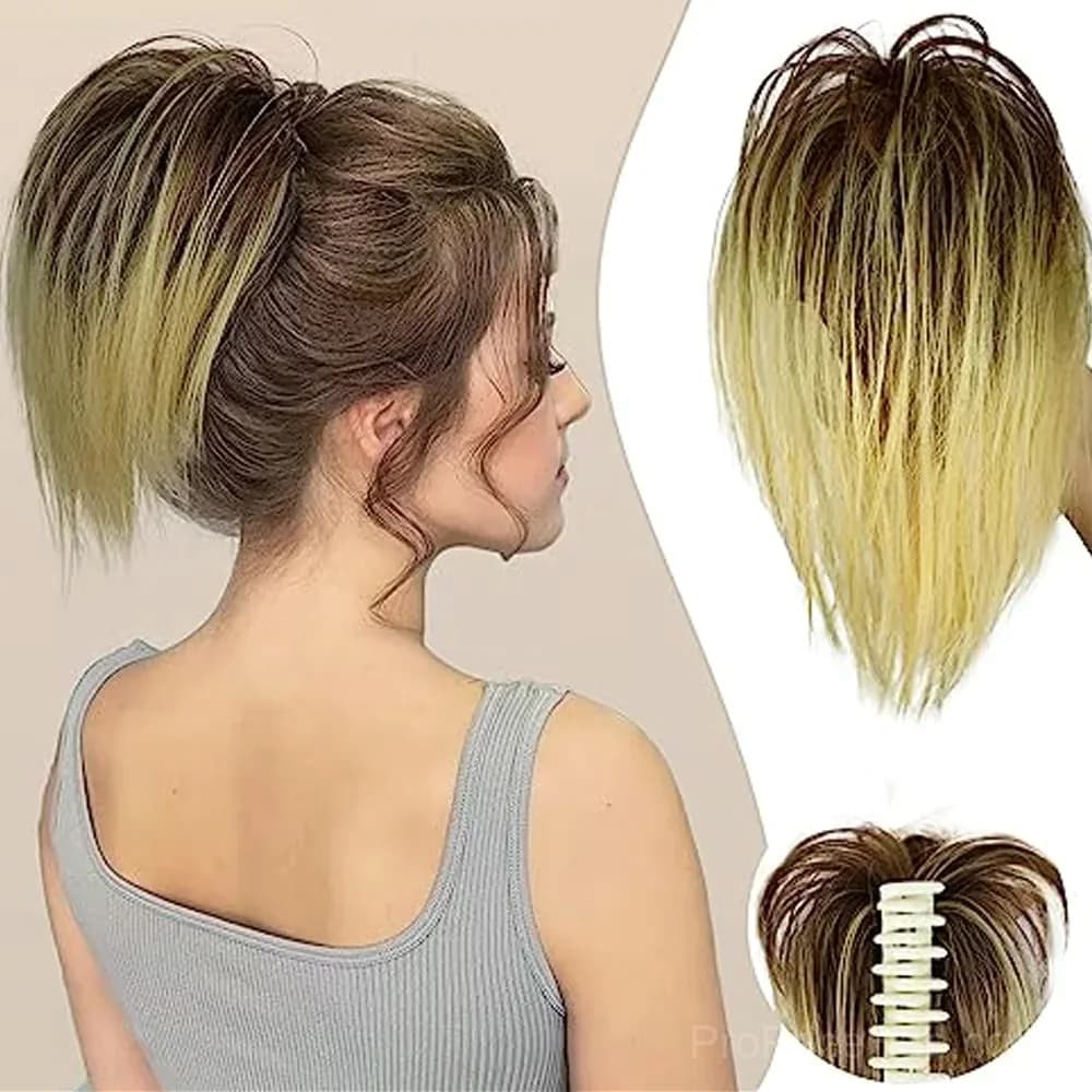 Blonde Hair Extension Clip for Messy Ponytail Volume - View 20