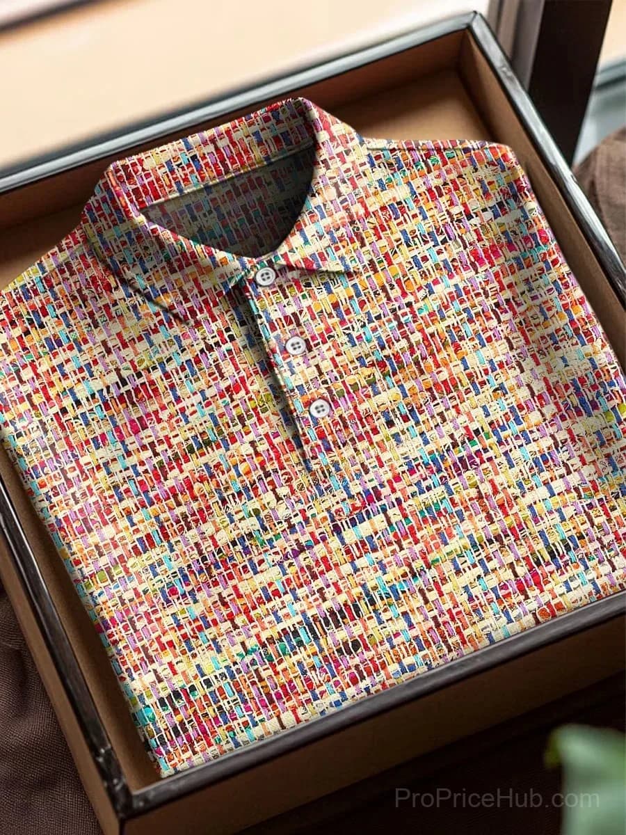 Colorful Weaving Art Print Cotton Short Sleeve Polo - View 1