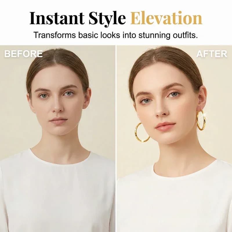 Women's Minimalist Textured Hoop Earrings - Diamond-Cut, Snap Closure - View 6