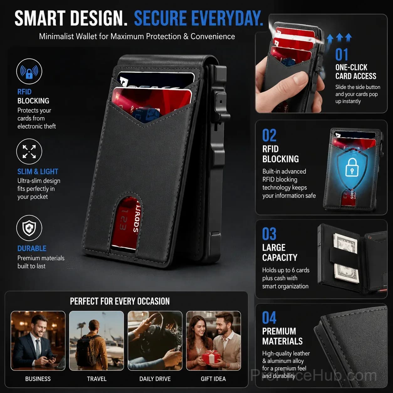 RFID Blocking Minimalist Pop-Up Wallet - Ultra Slim, One-Second Card Eject - View 5
