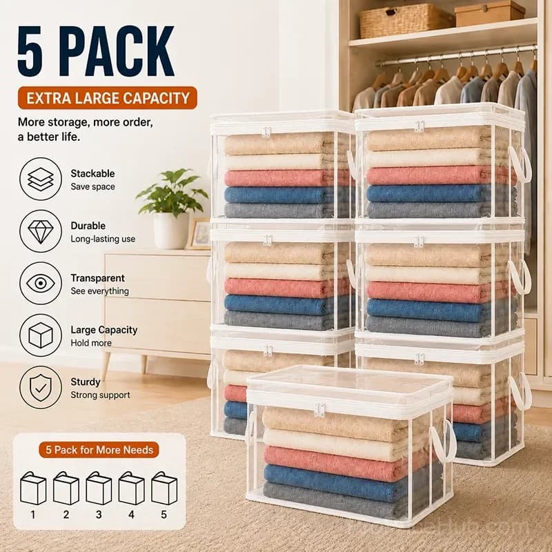 Portable Large Heavy-Duty Clear Plastic Storage Box with Hinged Lid - View 13