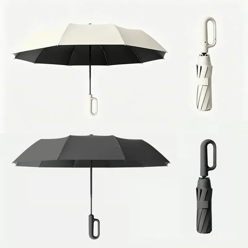 Ring Buckle Windproof Reinforced Umbrella, Beige/Black, 49.2" - View 2