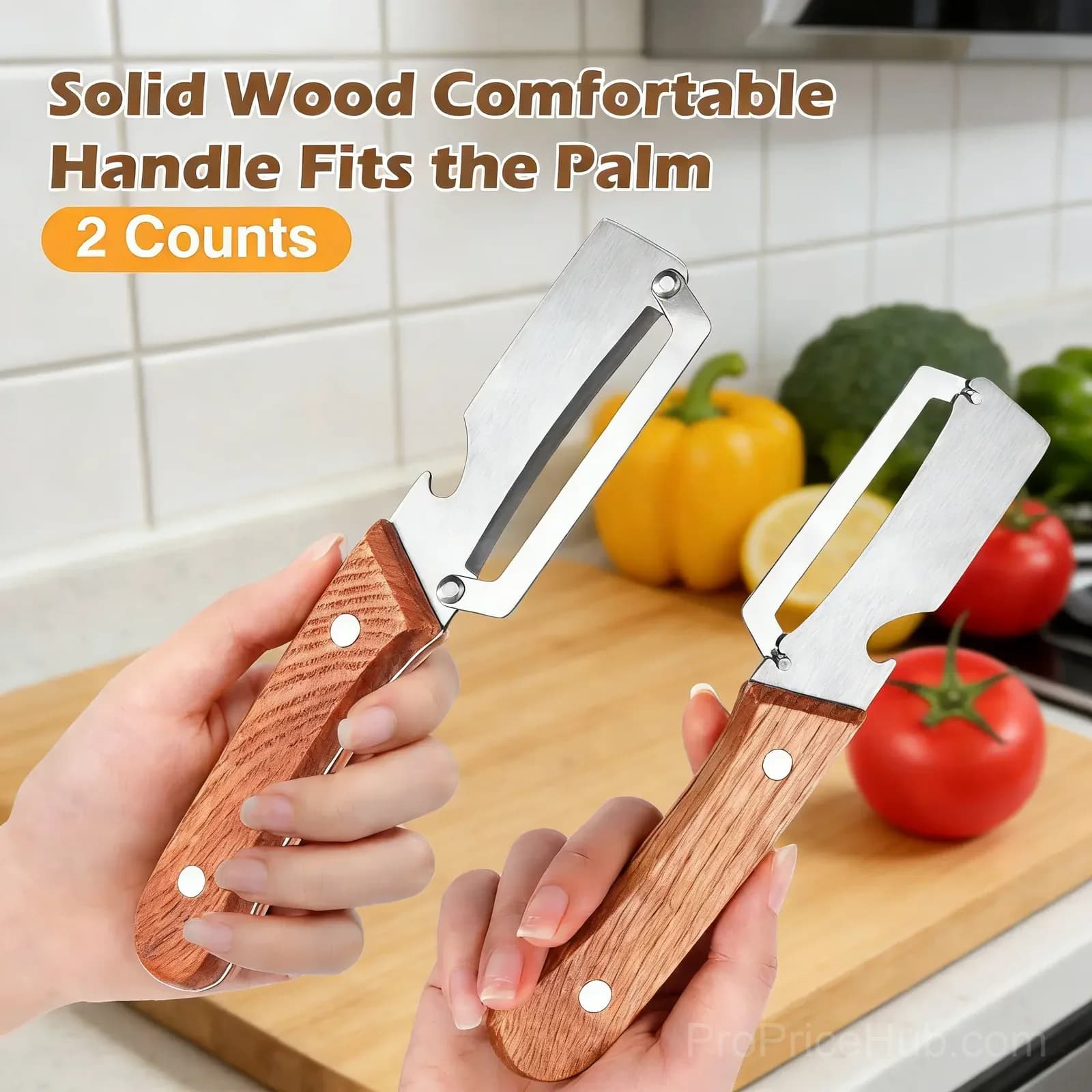 Stainless Steel Peeler with Wooden Handle and Bottle Opener - View 3