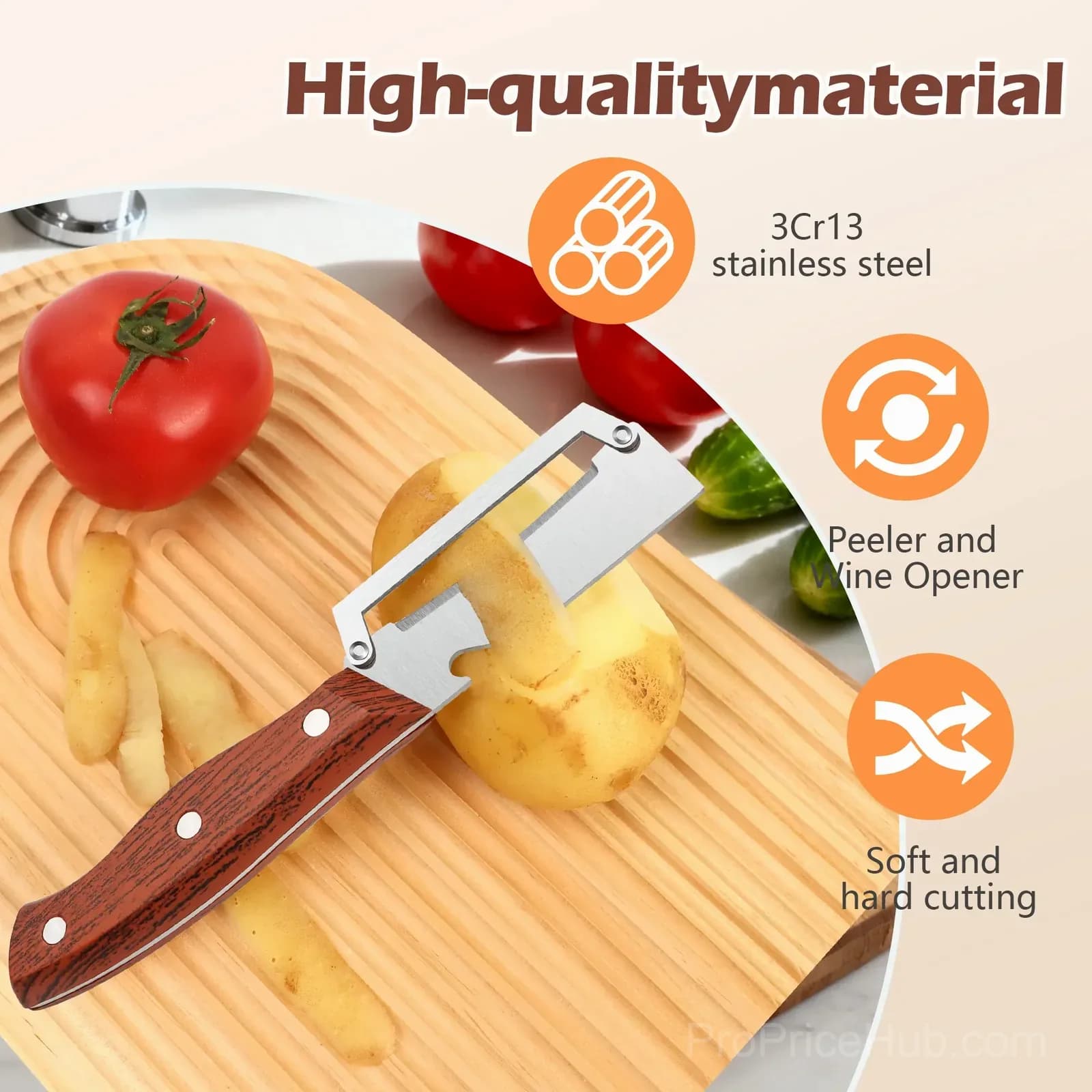 Stainless Steel Peeler with Wooden Handle and Bottle Opener - View 6