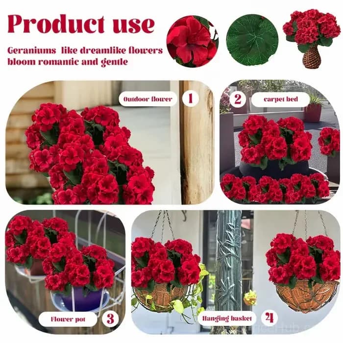 Bundled Artificial Geranium Flowers UV Resistant Outdoor Patio Decor - View 7