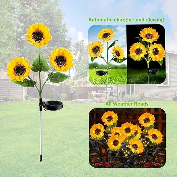 Solar LED Sunflower Garden Lights, 29.6 Inch, Warm Glow Outdoor Decor - View 1