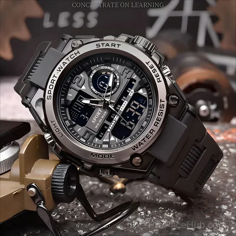 Men's Waterproof Sports Watch with Luminous Display, Black - View 8
