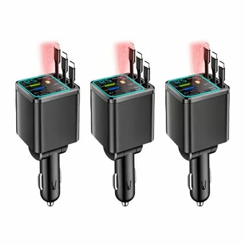 7-Port Universal Retractable Car Charger with 3 USB-C Cables - View 3