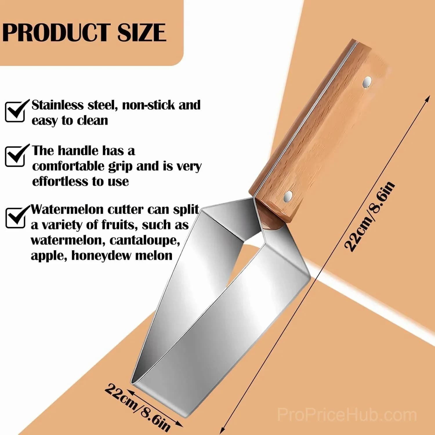 Stainless Steel Triangle Watermelon Cutter with Wooden Handle - View 2