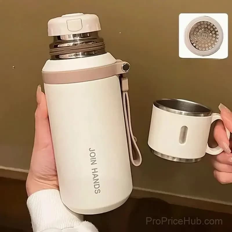 600ml 316 Stainless Steel Vacuum Insulated Bottle with Dual Lids, White - View 3