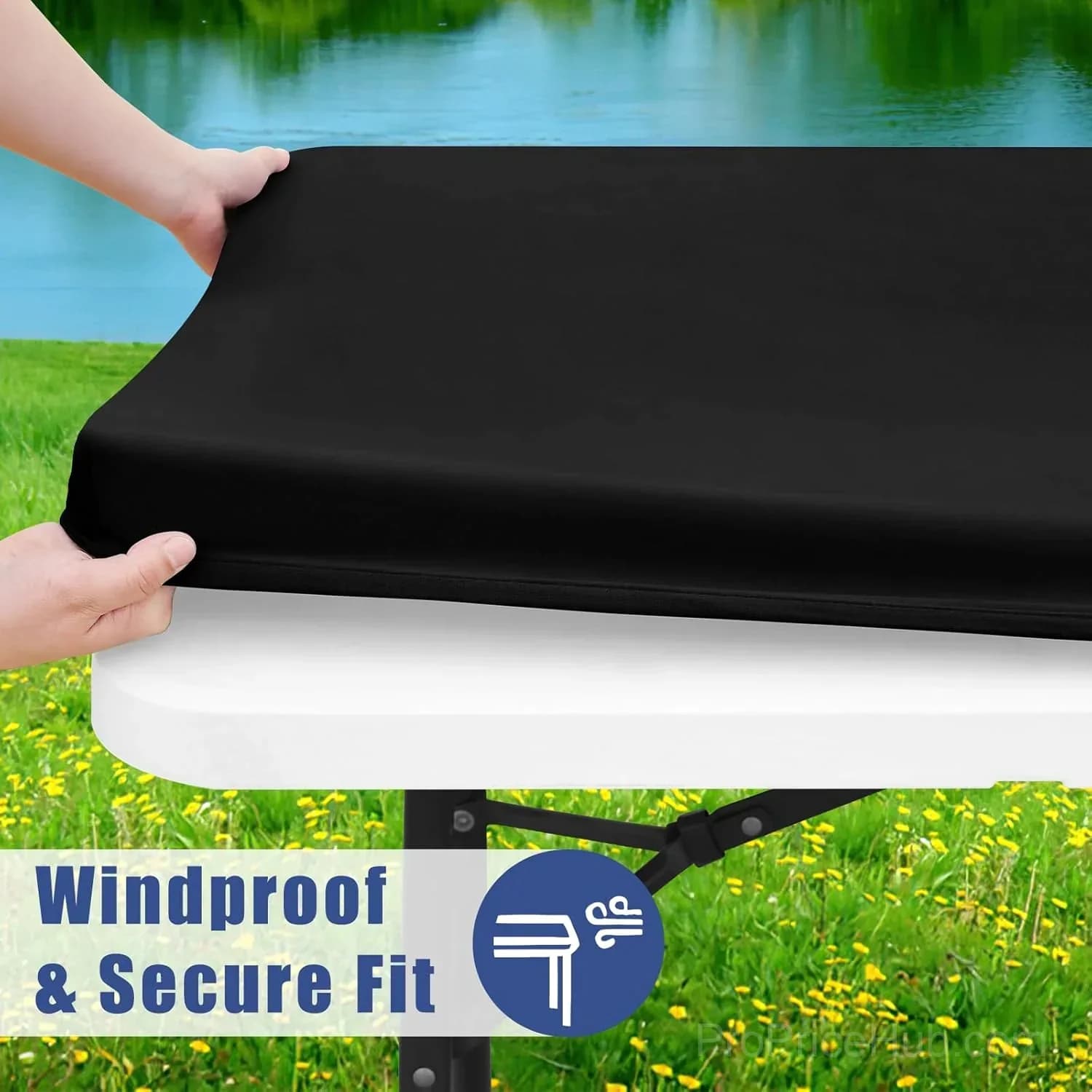 Stretch Fabric Table Top Cap Cover – Elastic Edge, Waterproof, Reusable - View 6