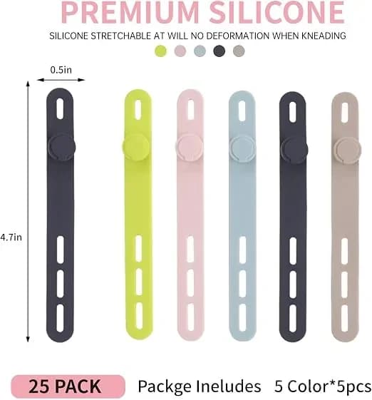 Reusable Silicone Cable Ties for Headphone and Charger Cables - View 1