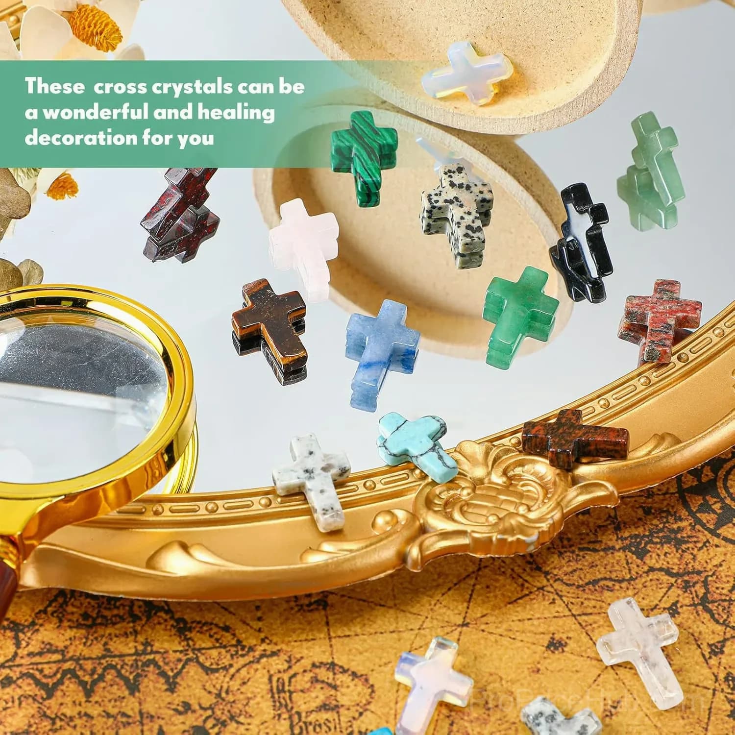 50-Piece Handmade Natural Crystal Cross Ornaments, Random Color - View 3
