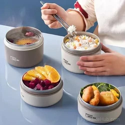 Portable 2-Tier Insulated Lunch Container Set with Bag, Beige - View 3