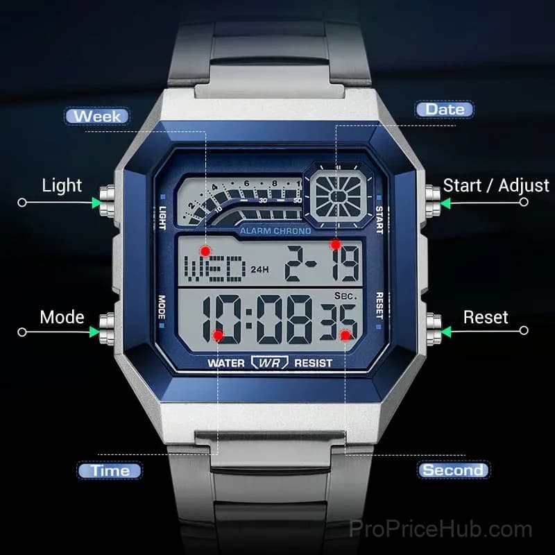Unisex Gold Digital Watch with Square Luminous Display - View 7