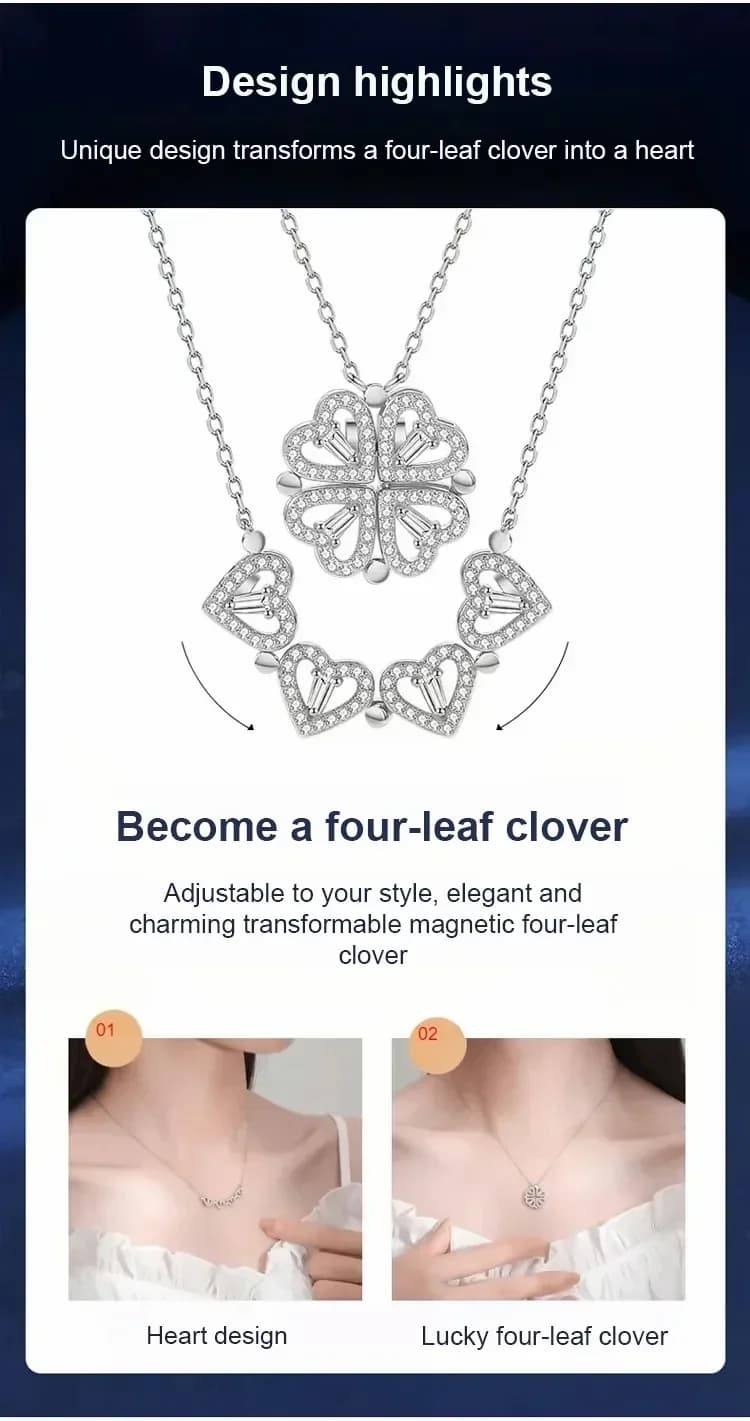 Transformable Lucky Heart Clover Pendant Necklace - View 14