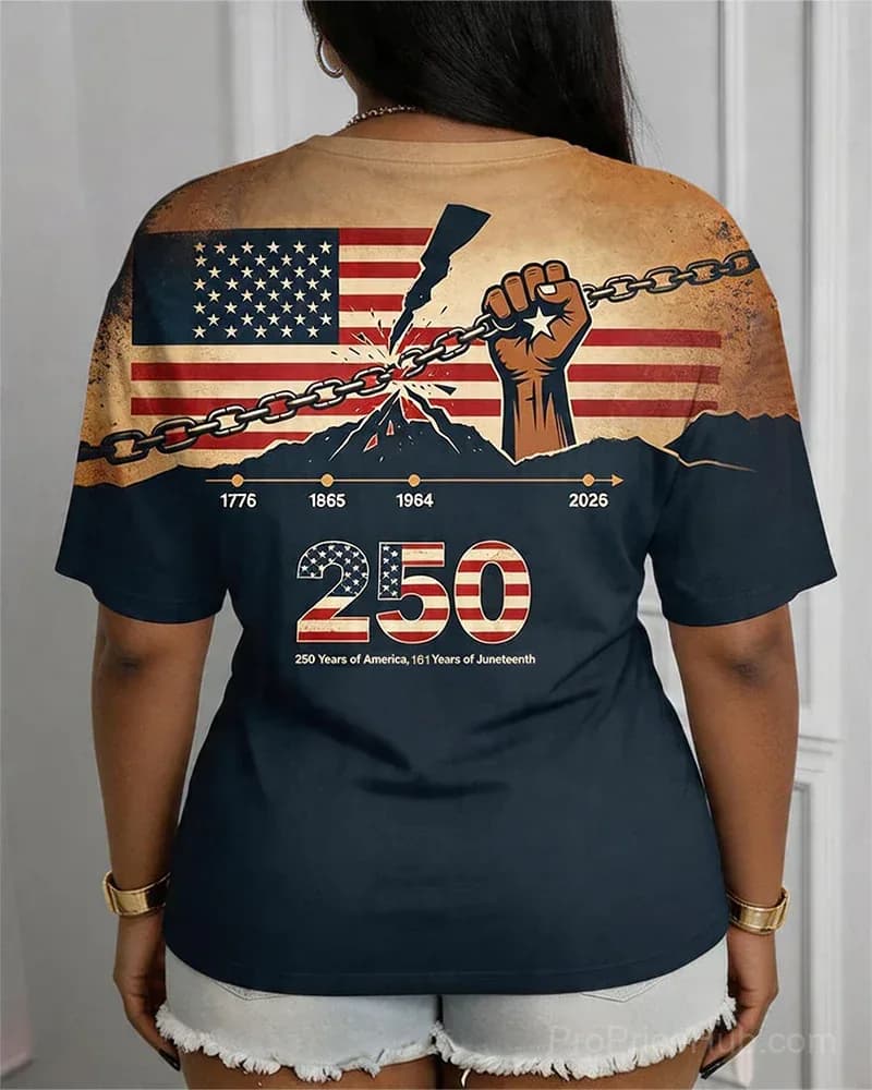 American Flag 250 Anniversary Juneteenth Print Crewneck T-Shirt - View 2
