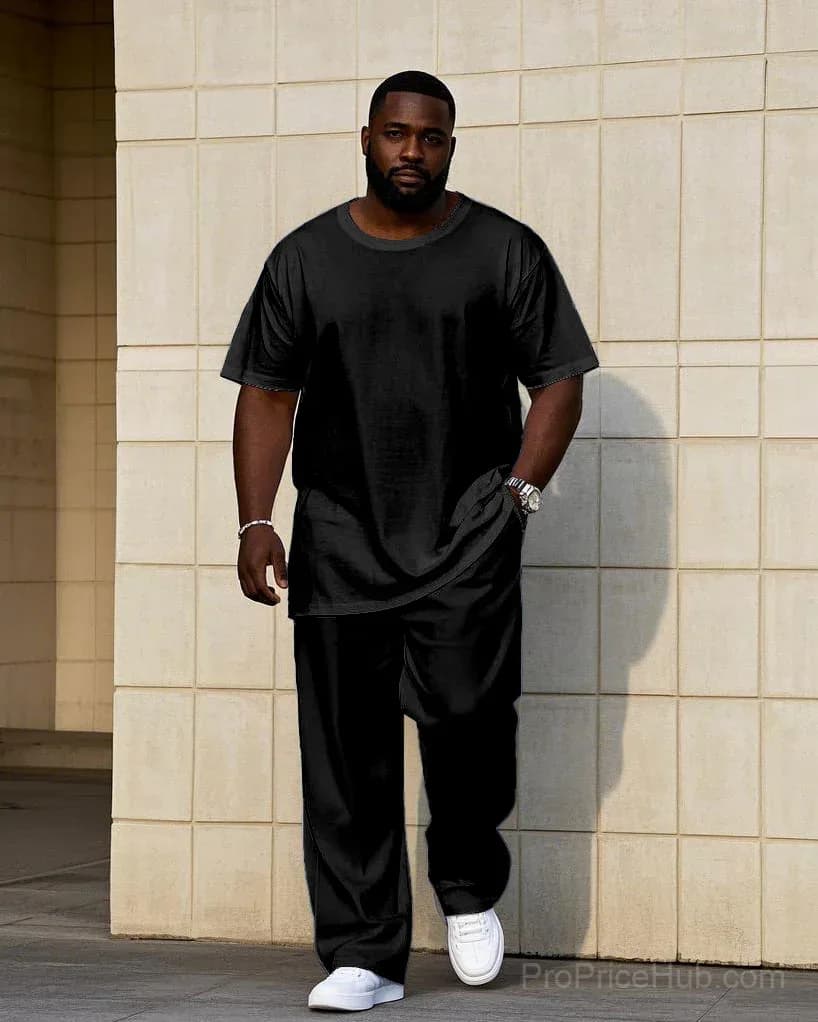 Big Men's Short Sleeve T-Shirt and Pants Set - 7 Solid Colors - View 17