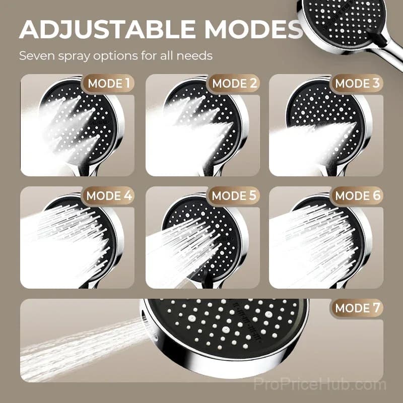 Pressurized Rain Shower Head with 7 Spray Modes - View 3