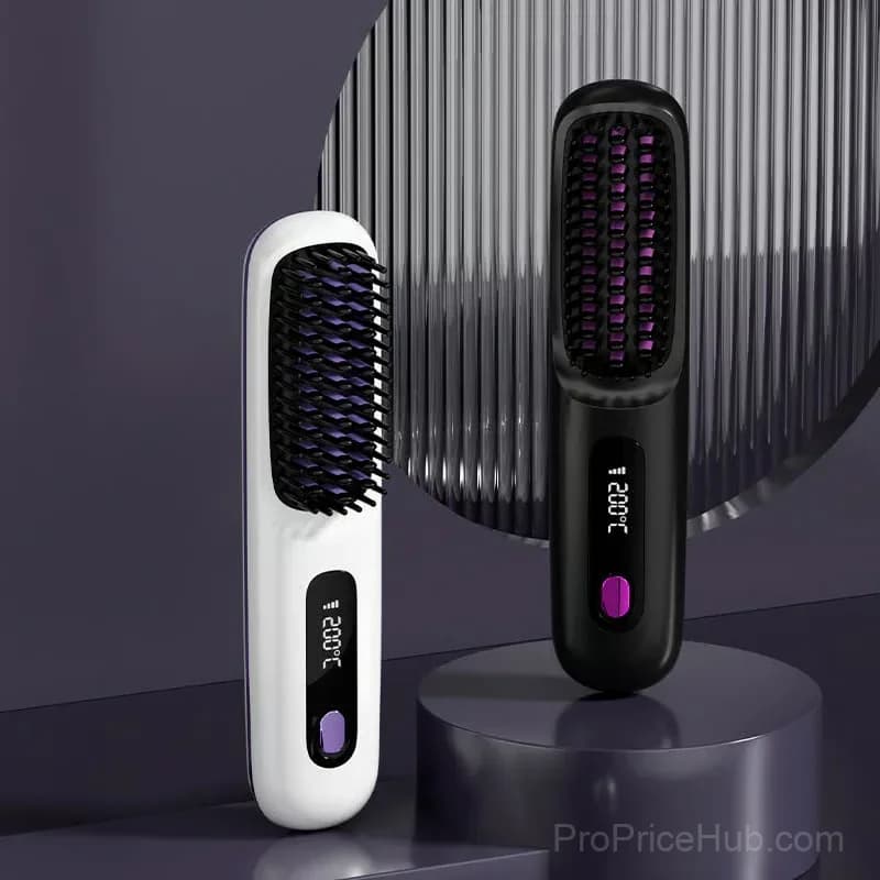 Wireless Ceramic Heated Hair Straightening Comb, Black - View 10
