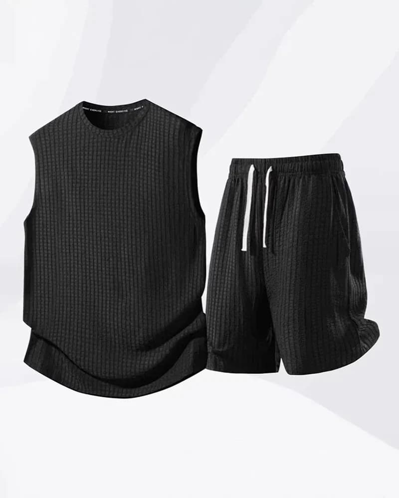 Men's Solid-Color Ribbed Sleeveless Vest & Shorts Set (S-8XL) - View 6