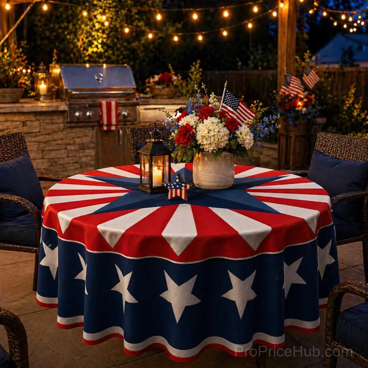 Patriotic Starburst Round Tablecloth - July 4th Independence Day Decor & Outdoor Picnic Cover - View 14