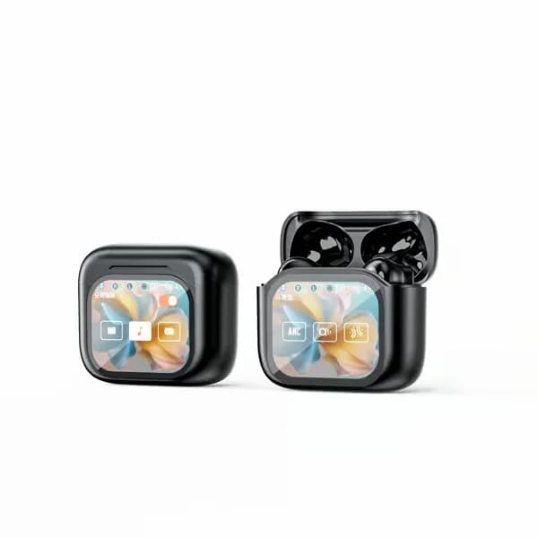 AI Translator Earbuds with Smart Display, Black - View 1