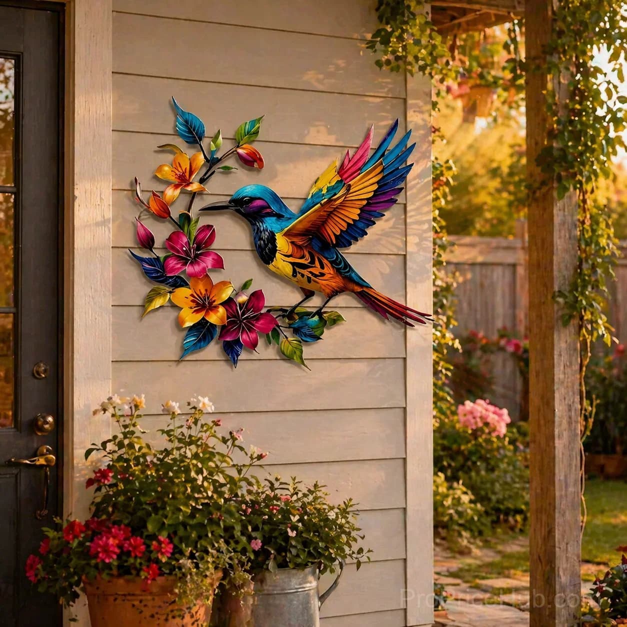 Hummingbird Bloom Metal Garden Wall Art - View 9