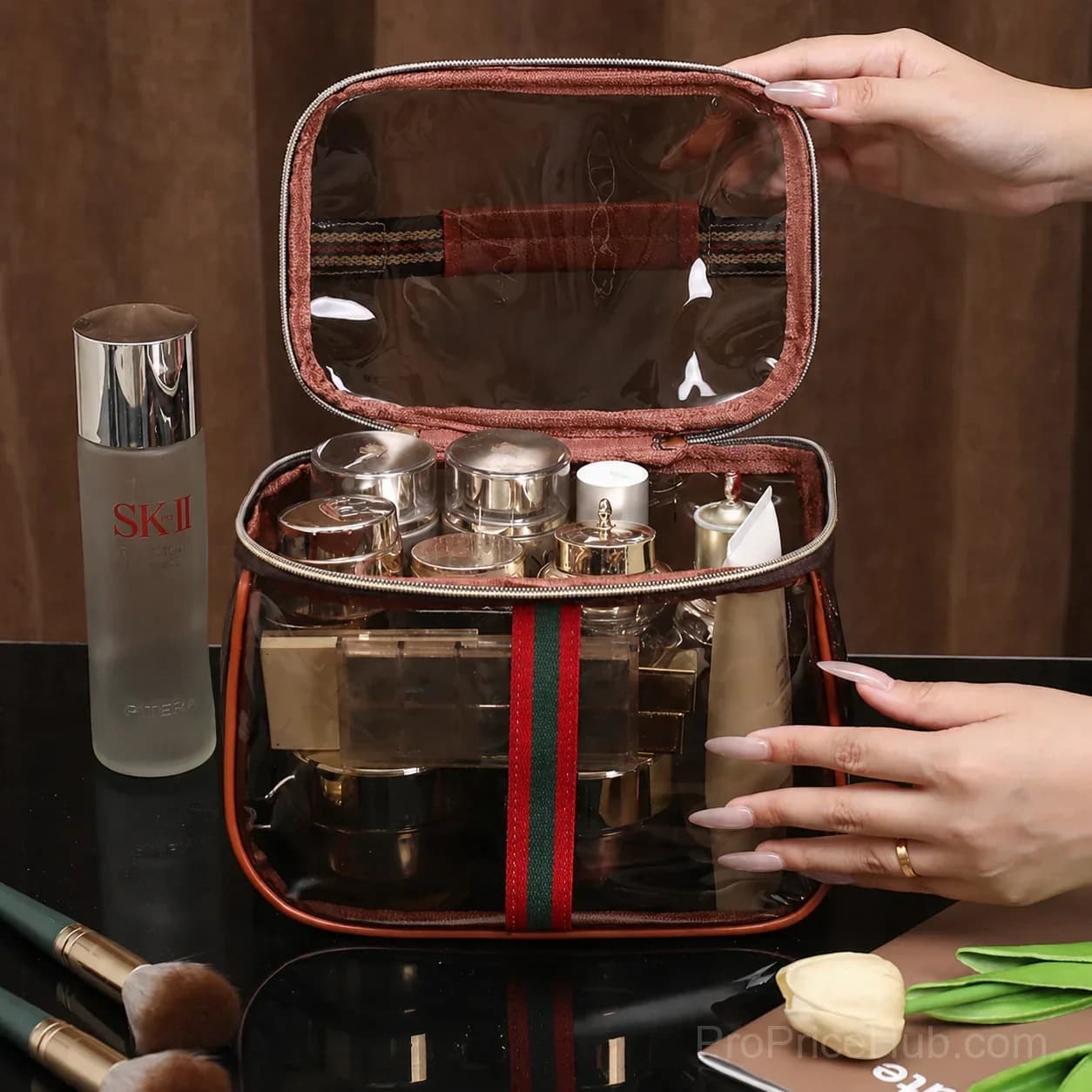 3-Piece Retro Vintage Vanity Bag Set, Large Capacity Makeup Organizer - View 3