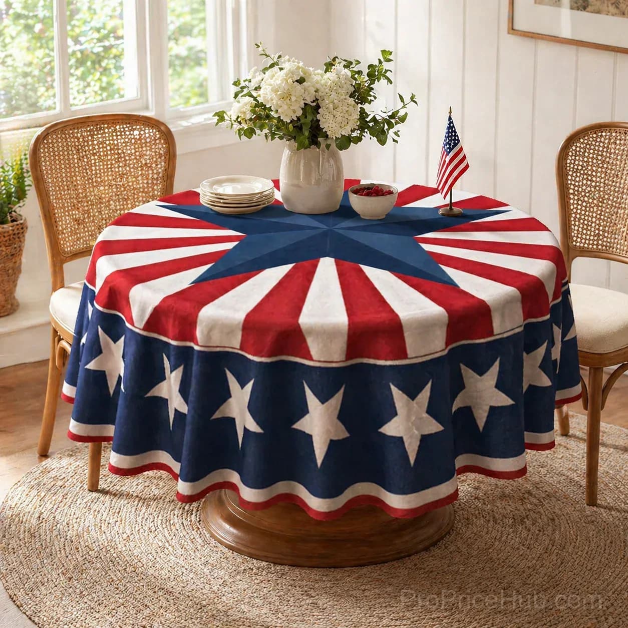 Patriotic Starburst Round Tablecloth - July 4th Independence Day Decor & Outdoor Picnic Cover - View 16