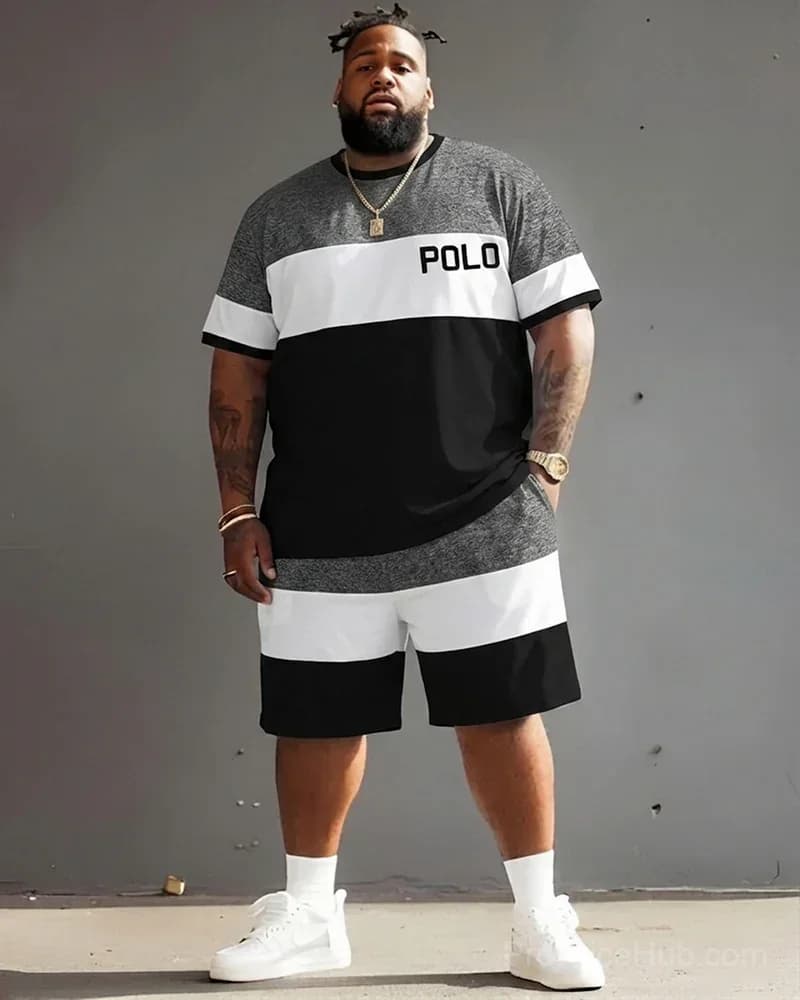 Big Guy's Polo Color Stripes T-Shirt and Shorts Set - View 8