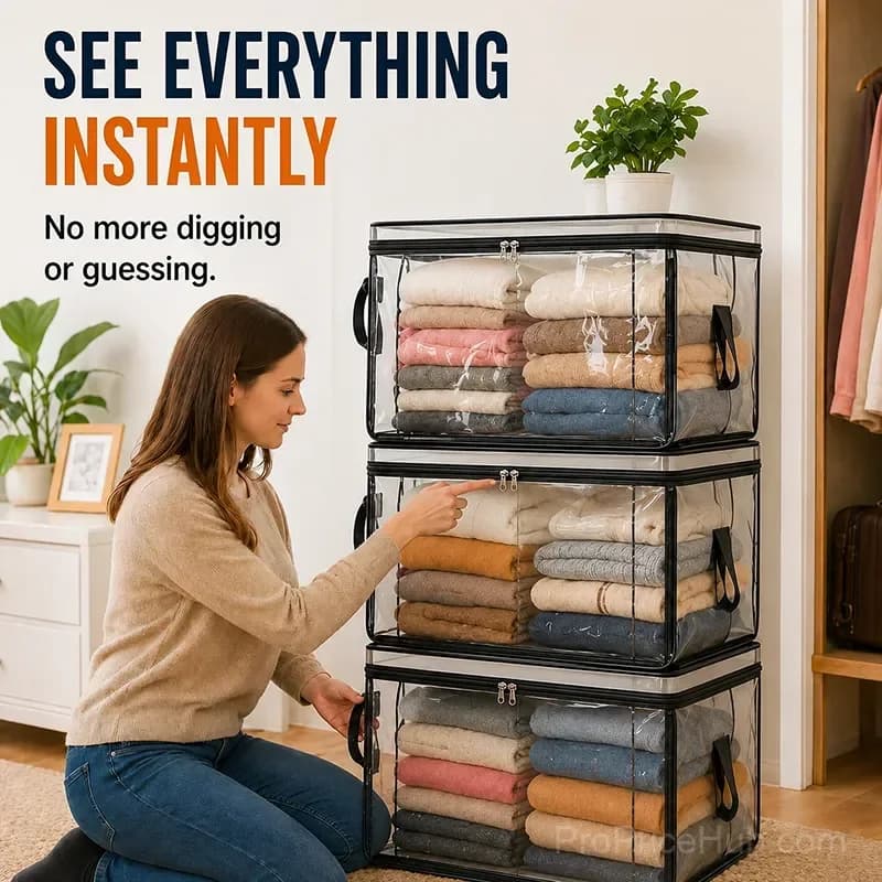 Portable Large Heavy-Duty Clear Plastic Storage Box with Hinged Lid - View 8